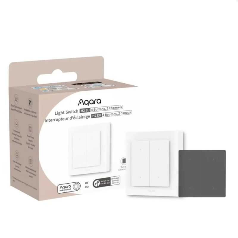 Aqara Smart Home Dvojvypínač (4x tl.,2 kanály) s 2x relé H2 EU,Zigbee a Thread WS-K08D