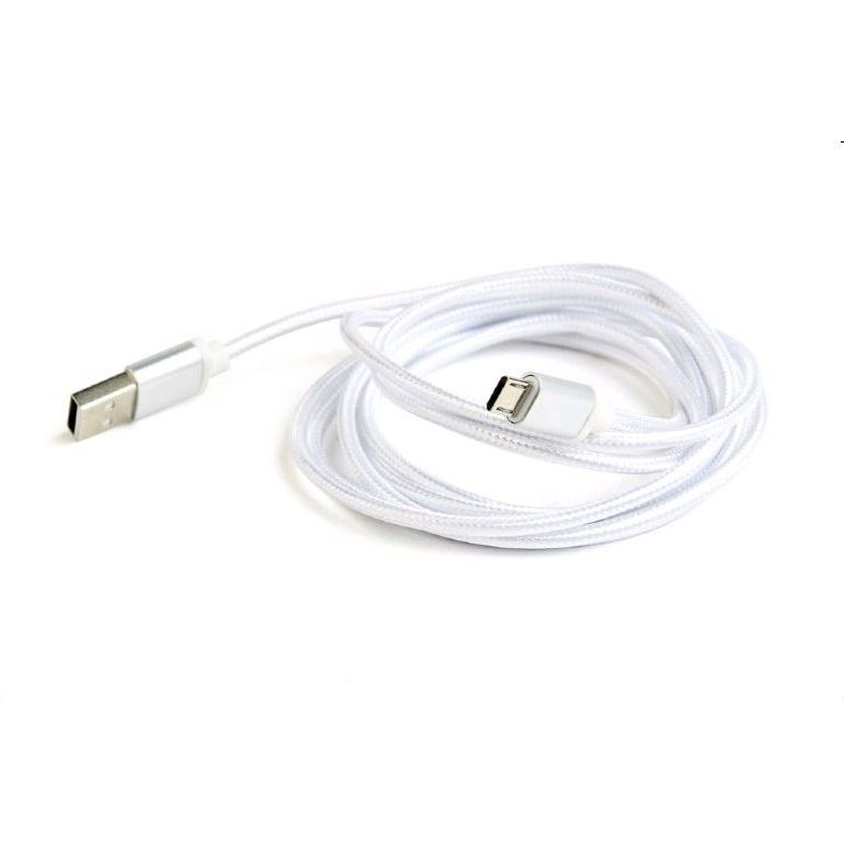 Kábel CABLEXPERT USB A MaleMicro B Male 2.0, 1,8m, opletený, strieborný, blister CCB-mUSB2B-AMBM-6-S