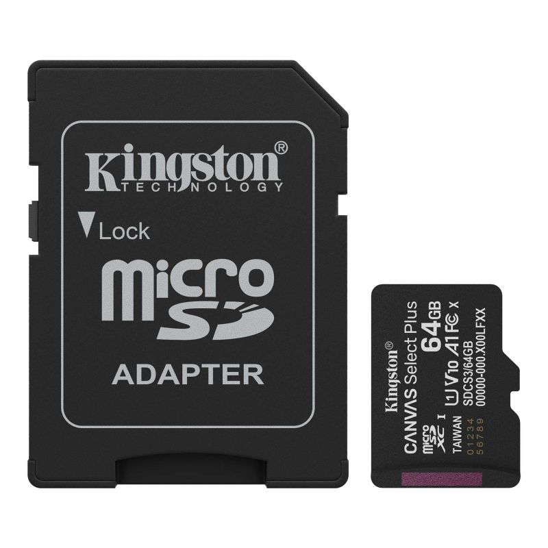 Kingston 64GB microSDXC Canvas Select Plus Gen3 100MBs A1 Card + adaptér SDCS364GB