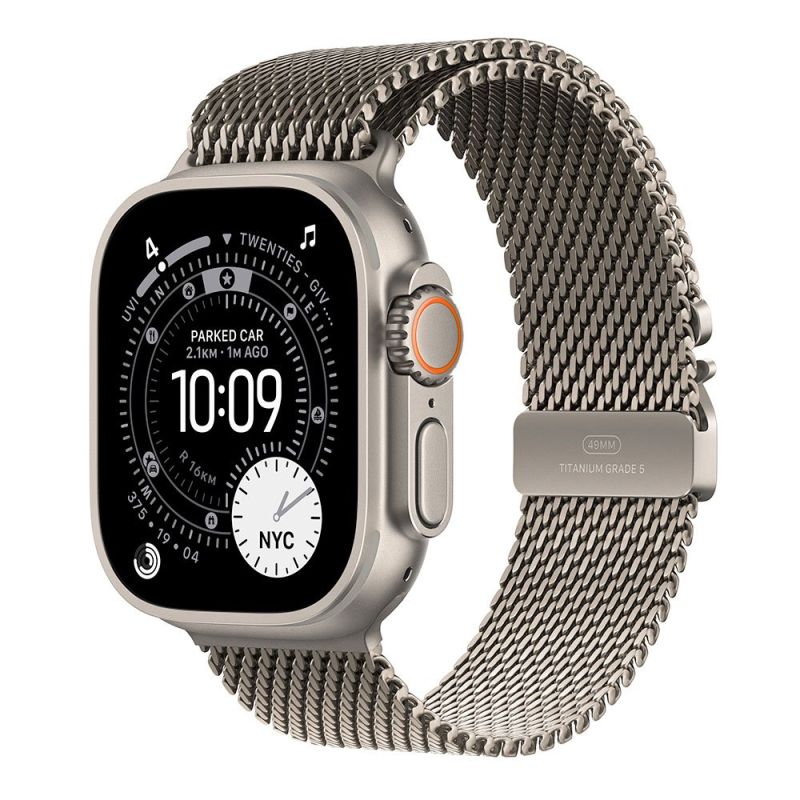 Apple Watch Ultra 3 GPS + Cellular 49mm Natural Titanium Case with Natural Titanium Milanese Loop - Small MEWW4QCA