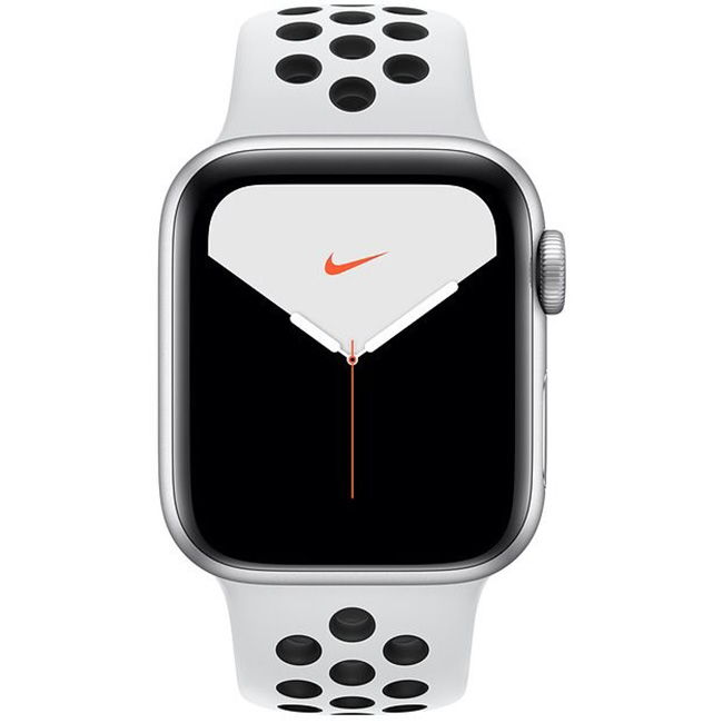 Apple Watch Nike Series 5 GPS, 44mm strieborná Aluminium Case with Pure Platinum/čierna Nike Sport Band - S/M & M/L