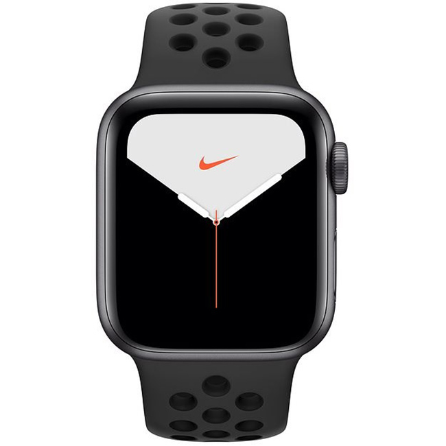 Apple Watch Nike Series 5 GPS, 44mm, kozmická sivá, hliníkové puzdro s športovým remienkom antracitová/čierna Nike, Trieda A - pou