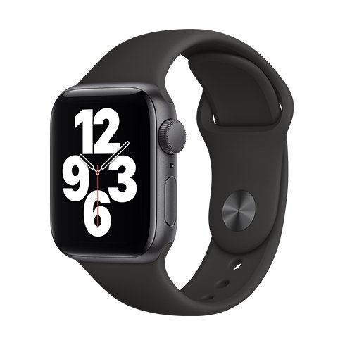 Apple Watch SE GPS, 40mm kozmická sivá , hliníkové puzdro so športovým remienkom čierna - štandardná veľkosť