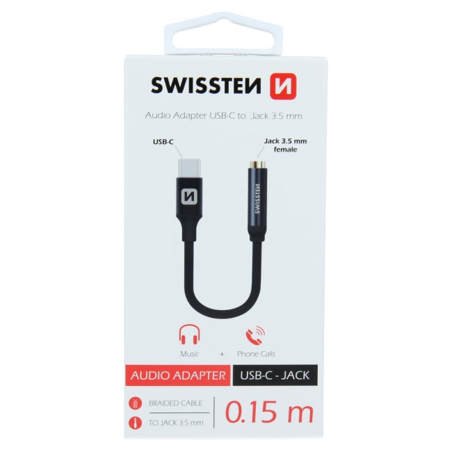 Audio adaptér Swissten USB-C/Jack (samica) 0.15m, čierny 73501301