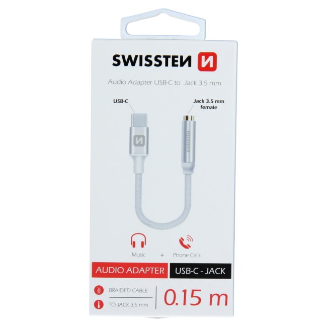 E-shop Audio adaptér Swissten USB-CJack (samica) 0,15 m, strieborný 73501302