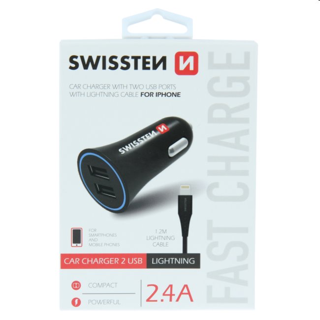 E-shop Autonabíjačka Swissten 2.4A s 2 x USB a kábel Lightning 20110910