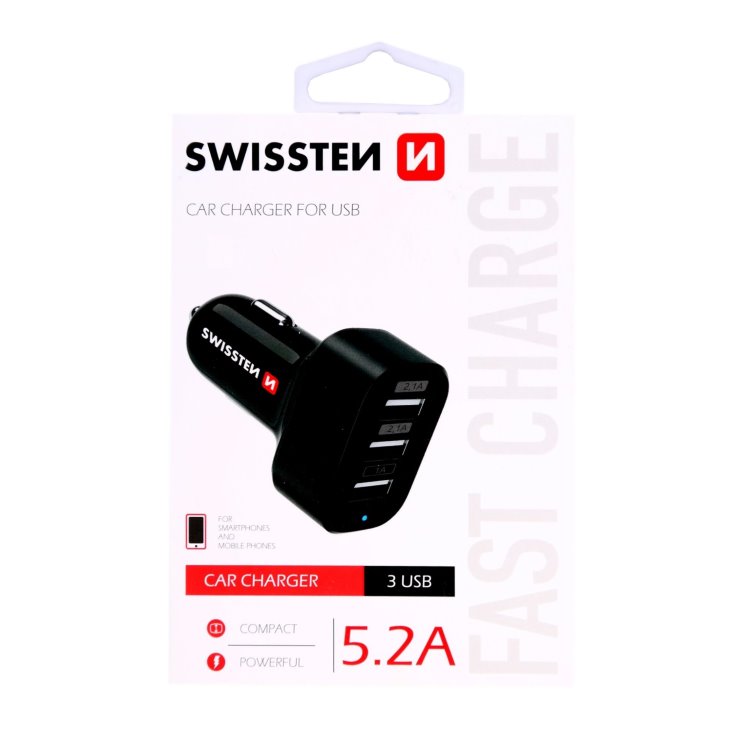 Autonabíjačka Swissten 5.2A s 3 USB vstupmi 20111200