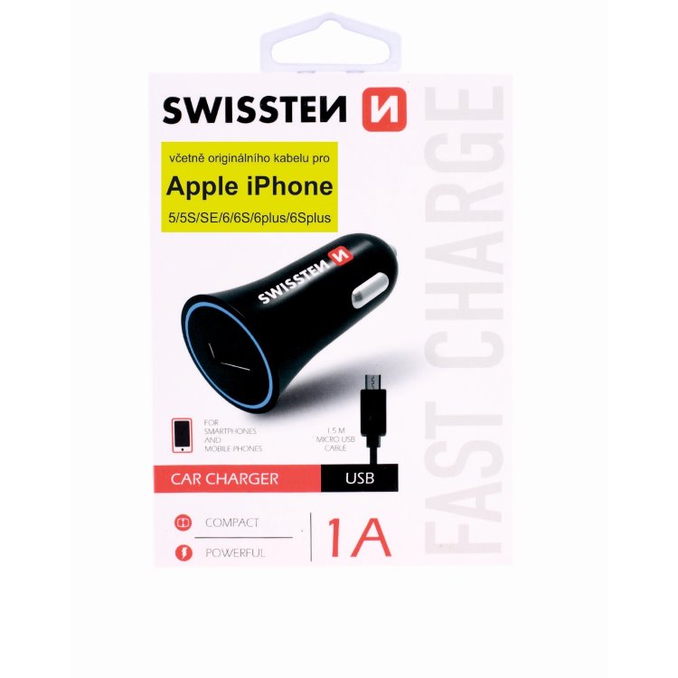 E-shop Autonabíjačka Swissten s Micro-USB káblom a originálnym Lightning káblom MD818 20110805