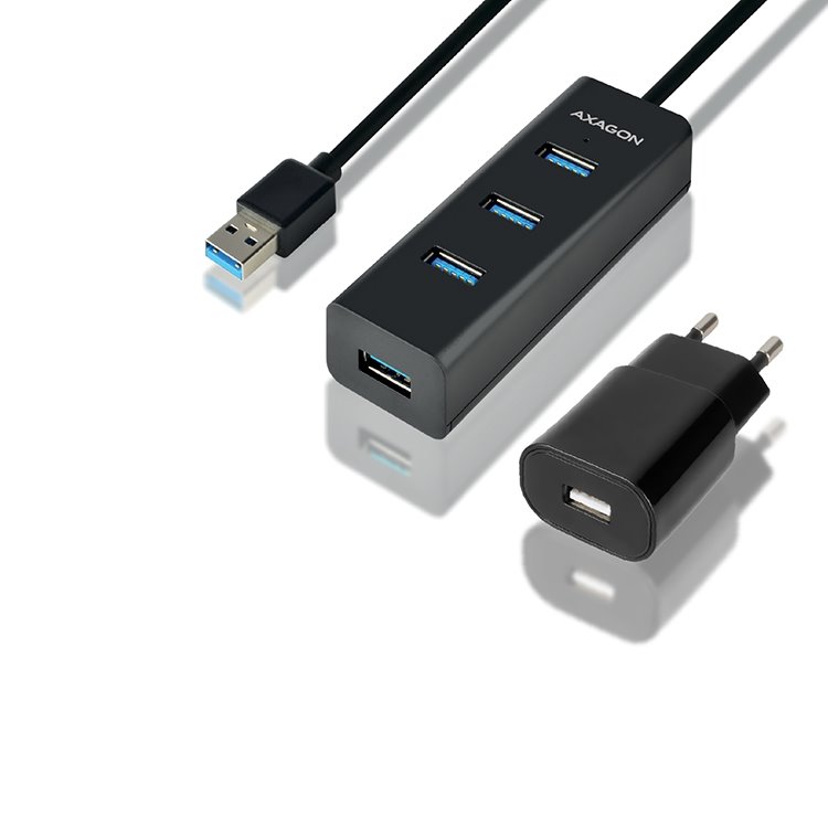 E-shop AXAGON HUE-S2BL 4x USB 3.0 hub s podporou rýchlonabíjania + sieťový adaptér HUE-S2BP