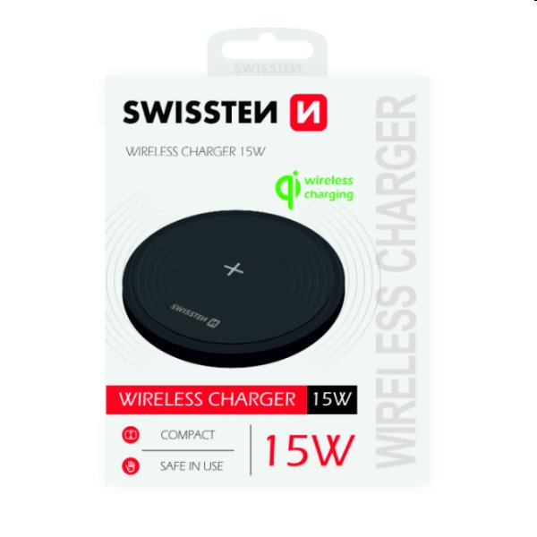Bezdrôtová nabíjačka Swissten 15 W, čierna Bezdrôtová nabíjačka Swissten 15 W, čierna