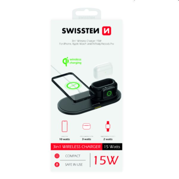Bezdrôtová nabíjačka Swissten 3v1, čierna 22055506