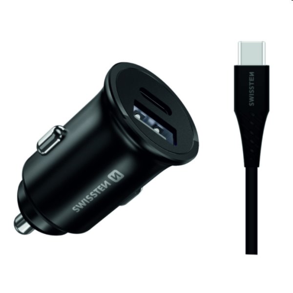 CL adaptér Swissten pre Samsung Super Fast Charging 25 W a kábel USB-CUSB-C 1,2 m, čierna 20117100