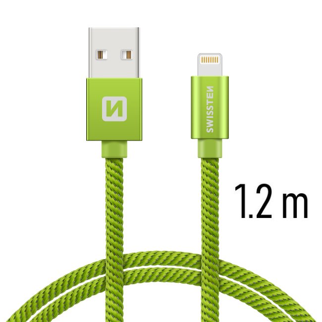 Dátový kábel Swissten textilný s Lightning konektorom a podporou rýchlonabíjania, Green 71523207