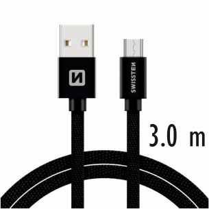 E-shop Dátový kábel Swissten textilný s Micro-USB konektorom a podporou rýchlonabíjania, čierny 71527300