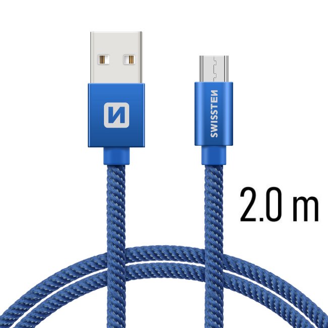 Dátový kábel Swissten textilný s Micro-USB konektorom a podporou rýchlonabíjania, Blue 71522308
