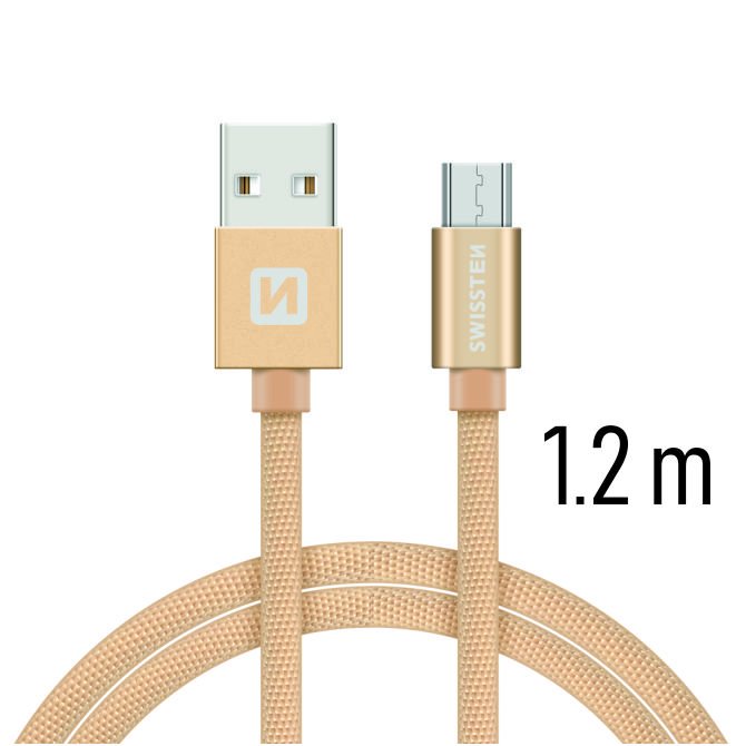 E-shop Dátový kábel Swissten textilný s Micro-USB konektorom a podporou rýchlonabíjania, zlatý 71522204