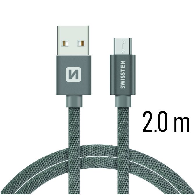 Dátový kábel Swissten textilný s Micro-USB konektorom a podporou rýchlonabíjania, Grey 71522302
