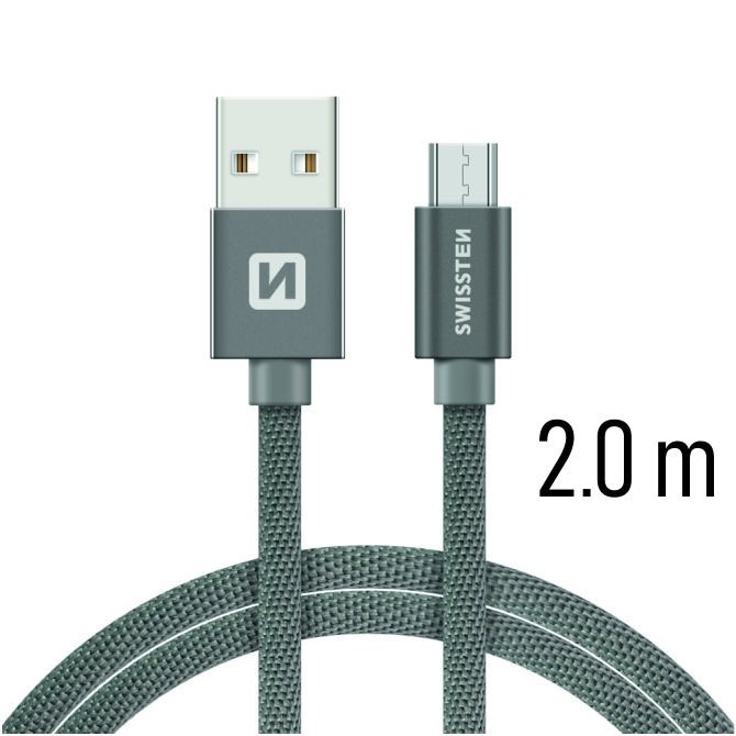 Dátový kábel Swissten textilný s Micro-USB konektorom a podporou rýchlonabíjania, sivý