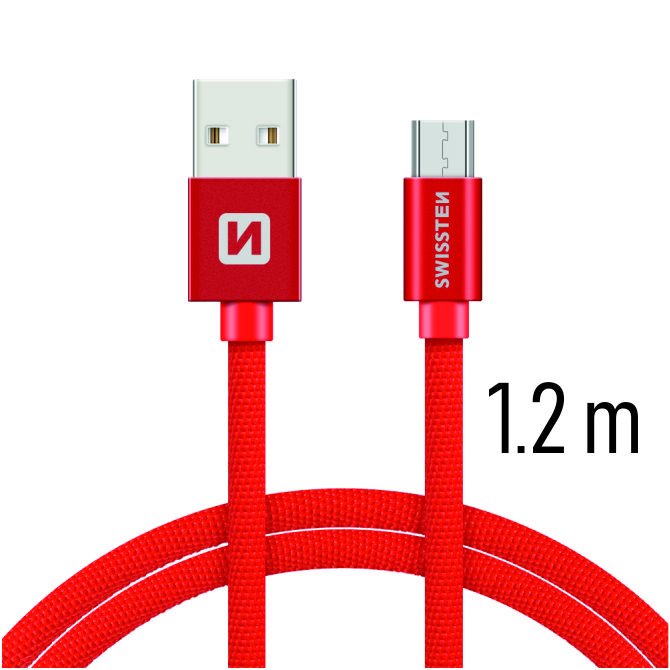 E-shop Dátový kábel Swissten textilný s Micro-USB konektorom a podporou rýchlonabíjania, červený 71522206