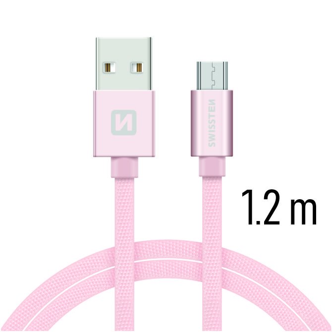 Dátový kábel Swissten textilný s Micro-USB konektorom a podporou rýchlonabíjania, Rose Gold 71522205