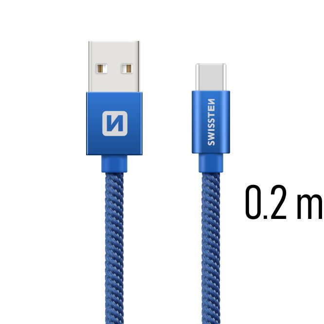 Dátový kábel Swissten textilný s USB-C konektorom a podporou rýchlonabíjania, Blue 71521108