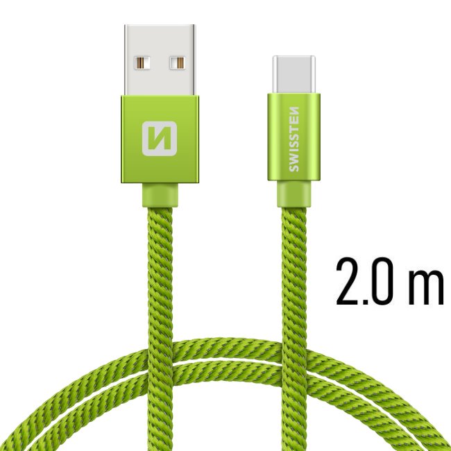 E-shop Dátový kábel Swissten textilný s USB-C konektorom a podporou rýchlonabíjania, zelený 71521307