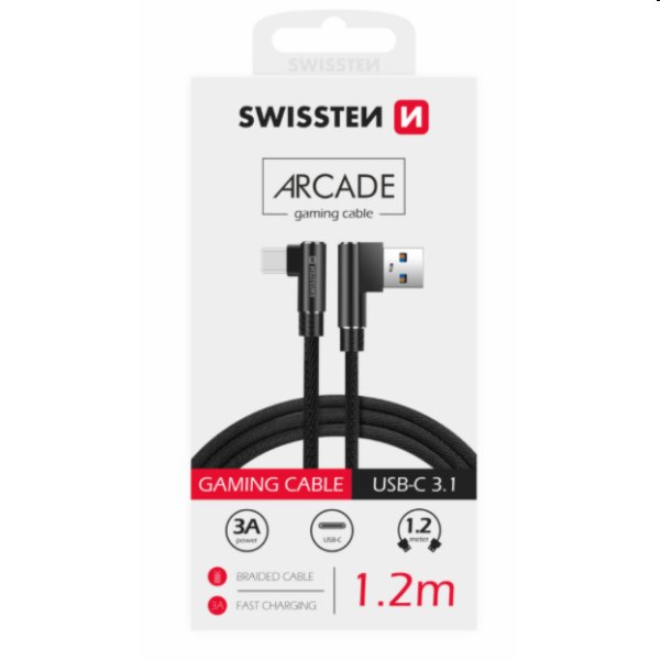 Dátový kábel Swissten USB/USB-C textilný s podporou rýchlonabíjania, čierny 71528000