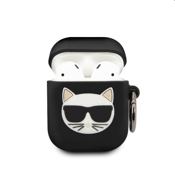 Karl Lagerfeld Choupette silikónový obal pre Apple AirPods 1/2, čierny