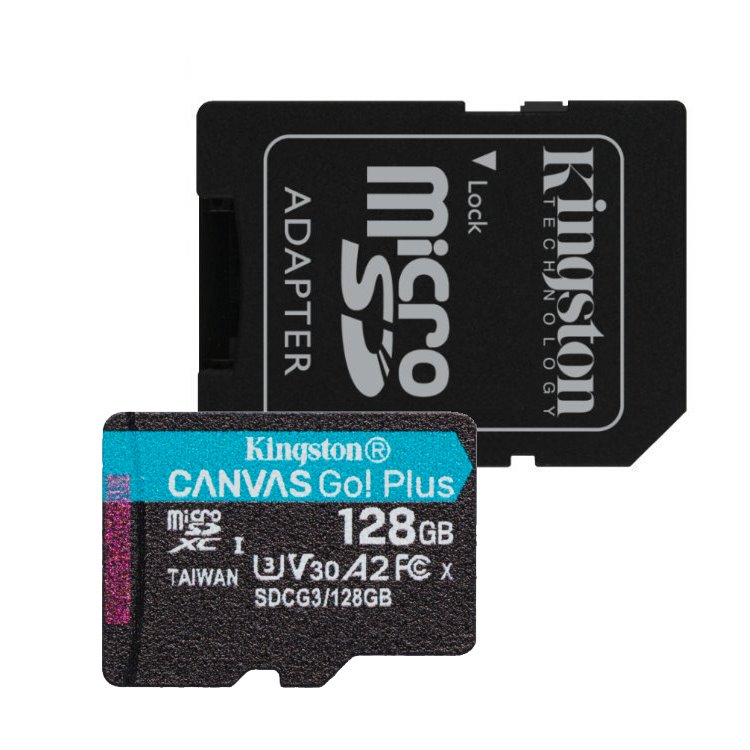 Kingston Canvas Go Plus Micro SDXC 128GB + SD adaptér, UHS-I U3 A2, Class 10 - rýchlosť 17090 MBs SDCG3128GB