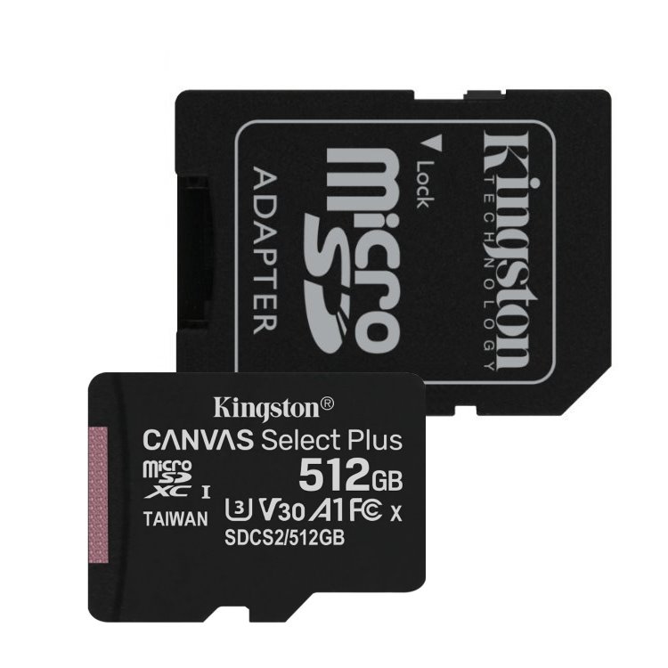 E-shop Kingston Canvas SeIect Plus Micro SDXC 512 GB , SD adaptér, UHS-I A1, Class 10 - rýchlosť 10085 MBs SDCS2512GB