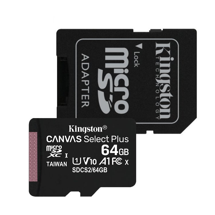 Kingston 64GB micro SDXC Canvas Select Plus 100R A1 C10 Card + adaptér