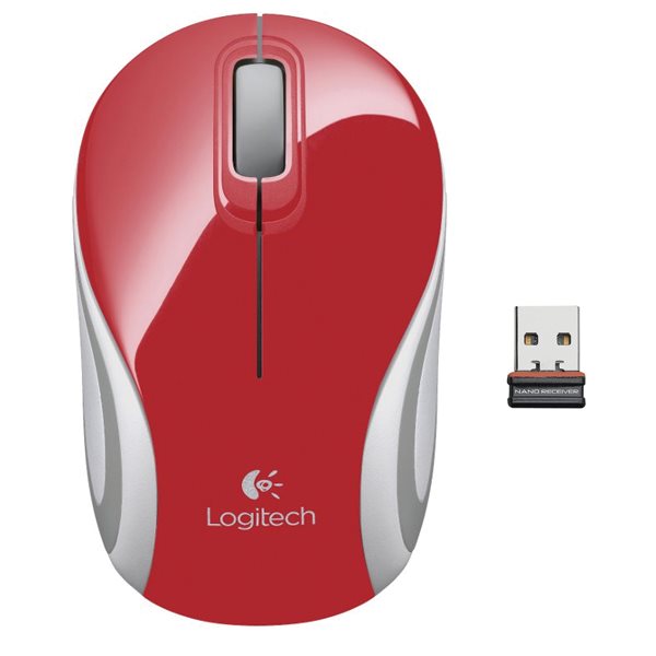 Kancelárska myš Logitech Wireless Mini Mouse M187, red