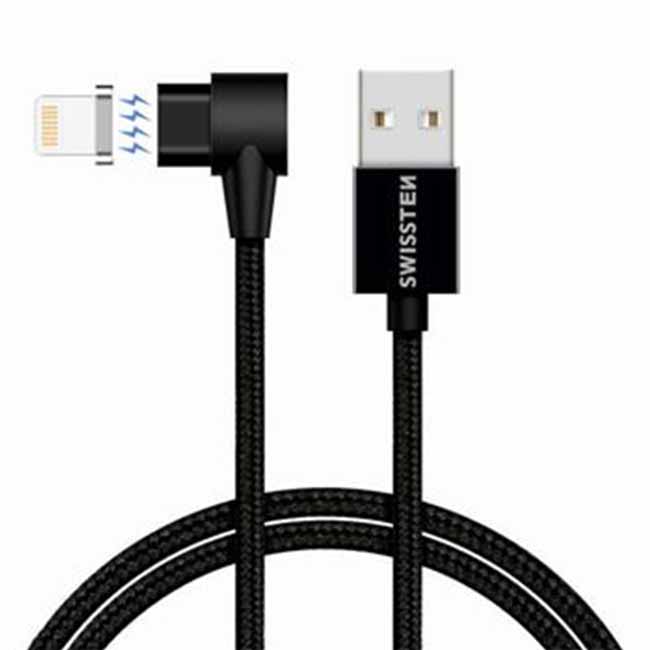 E-shop Magnetický dátový kábel Swissten Arcade textilný s Lightning konektorom a podporou rýchlonabíjania, čierny 71527800