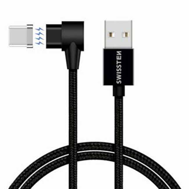 Magnetický dátový kábel Swissten Arcade textilný s USB-C konektorom a podporou rýchlonabíjania, Black 71528100