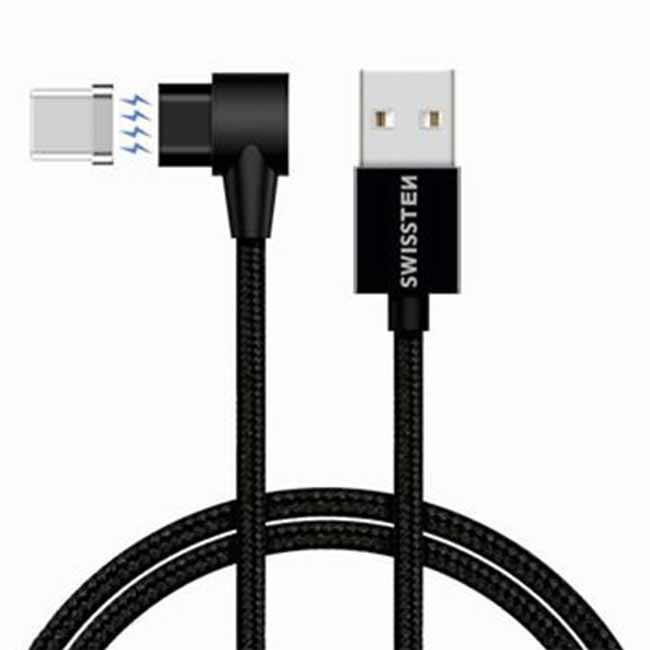 E-shop Magnetický dátový kábel Swissten Arcade textilný s USB-C konektorom a podporou rýchlonabíjania, čierny 71528100