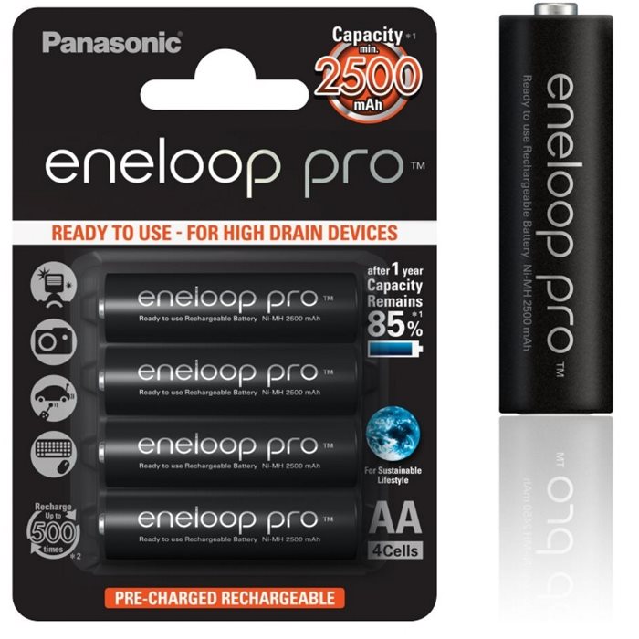 Nabíjacia tužková batéria AA, Panasonic Eneloop Pro, NiMh 1,2V 2500mAh BL4, 4 kusy 54351034