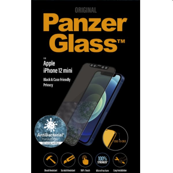 Ochranné temperované sklo PanzerGlass Case Friendly AB s privátnym filtrom pre Apple iPhone 12 mini, čierna