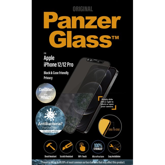Ochranné temperované sklo PanzerGlass CamSlider AB s privátnym filtrom pre Apple iPhone 12/12 Pro, čierne