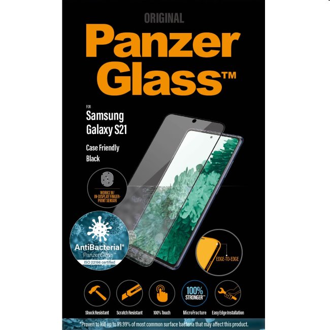 Ochranné temperované sklo PanzerGlass Case Friendly pre Samsung Galaxy S21 - G991B, Fingerprint komp., black