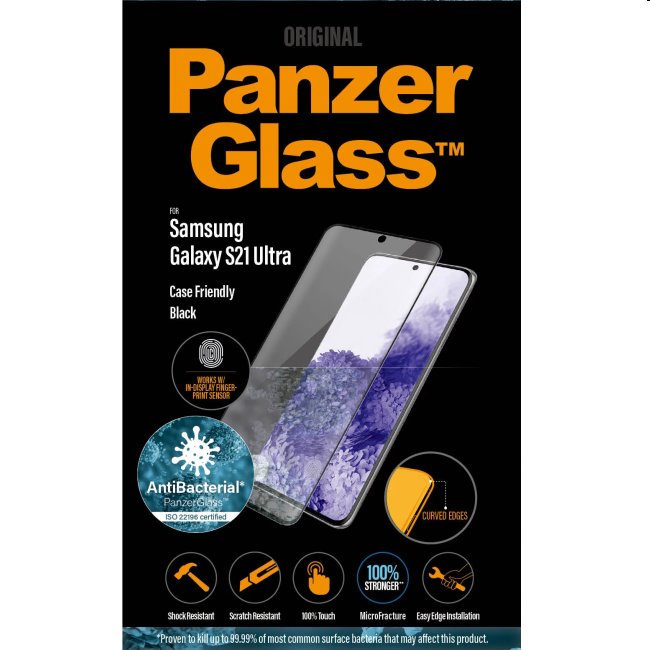 Ochranné temperované sklo PanzerGlass Case Friendly pre Samsung Galaxy S21 Ultra - G998B, Fingerprint komp., black
