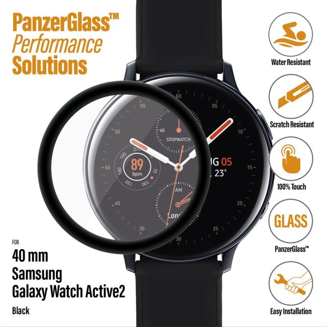 Ochranné temperované sklo PanzerGlass pre Samsung Galaxy Watch Active 2 40mm, black Ochranné temperované sklo PanzerGlass pre Samsung Galaxy Watch Active 2 40mm, black