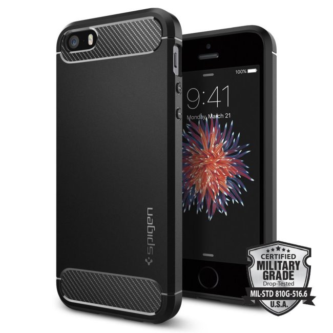 Puzdro Spigen Rugged Armor pre Apple iPhone SE 2016/5s/5, Black