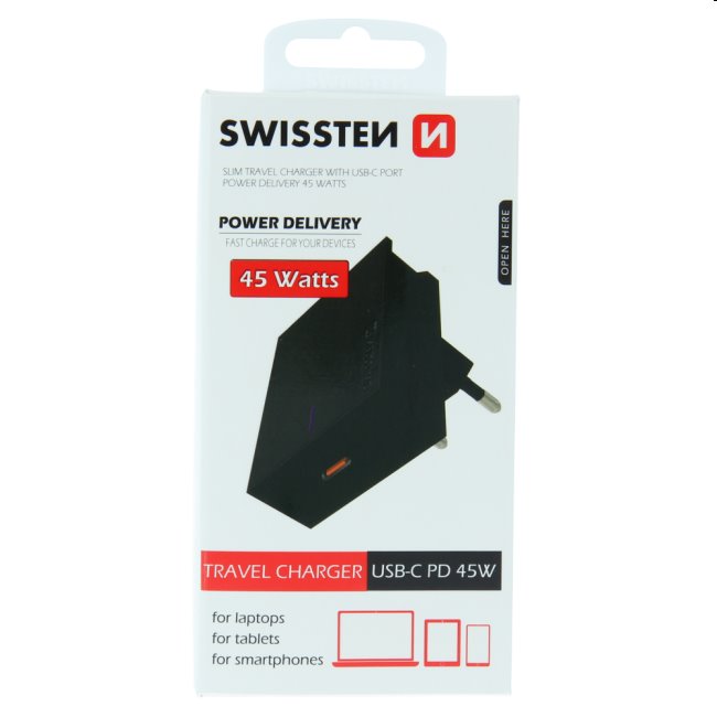 Rýchlonabíjačka Swissten Power Delivery 3.0 pre Apple s USB-C, 45 W, čierna 22050300