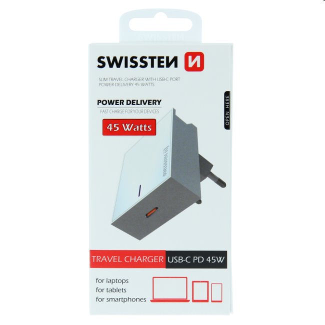 Rýchlonabíjačka Swissten Power Delivery 3.0 pre Apple s USB-C, 45W, biela