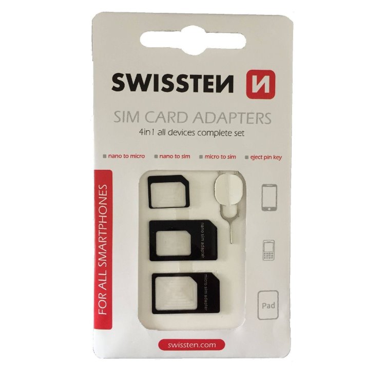 Sada SIM adaptérov + ihla Swissten, 4v1