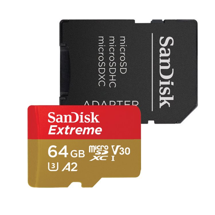 SanDisk Micro SDXC Extreme 64GB + SD adaptér, UHS-I U3 A2, Class 10 - rýchlosť 16060 MBs (SDSQXA2-064G-GN6AA) SDSQXA2-064G-GN6AA