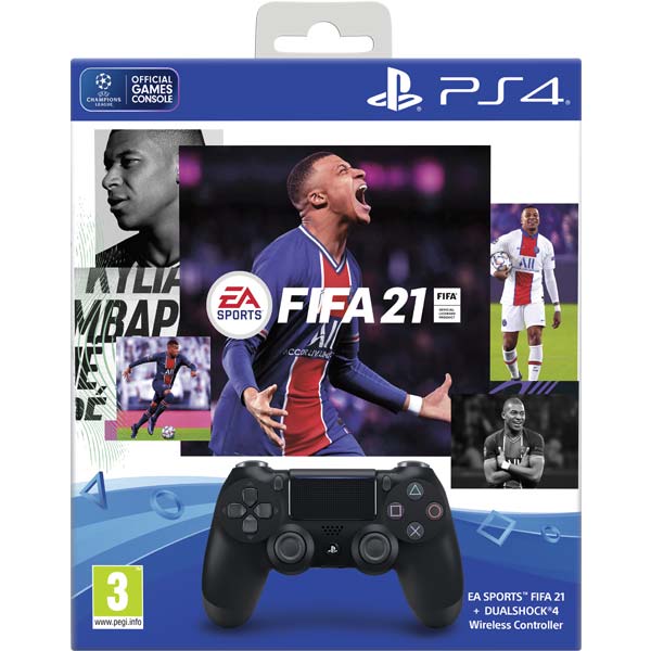 Sony DualShock 4 Wireless Controller v2, jet black + FIFA 21 CZ - OPENBOX (rozbalený tovar s plnou zárukou)