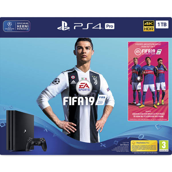 Sony PlayStation 4 Pro 1TB, jet black + FIFA 19 CZ