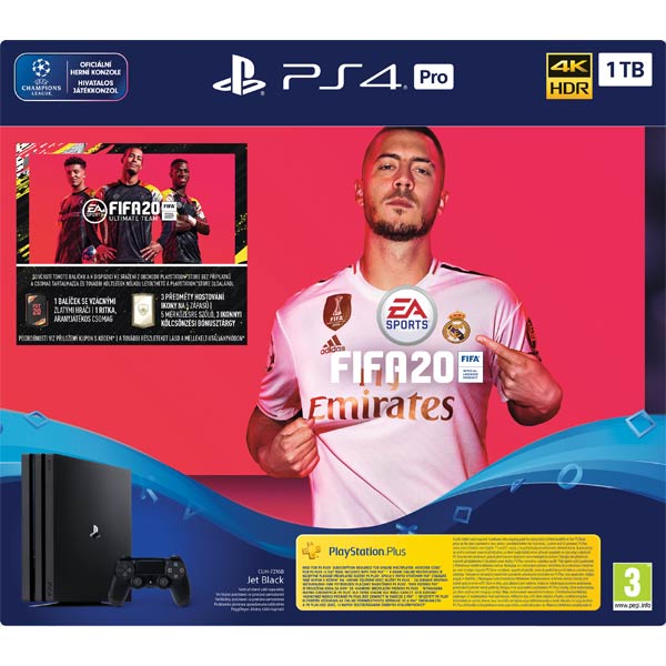 Sony PlayStation 4 Pro 1TB, jet black + FIFA 20 CZ + PS Plus 14 dní