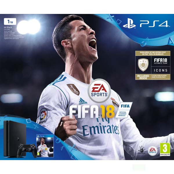 Sony PlayStation 4 Slim 1TB, jet black + FIFA 18 CZ + PS Plus 14 dní